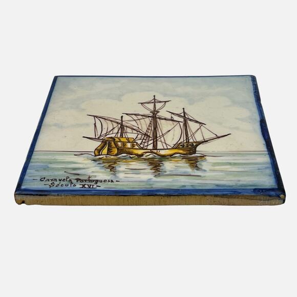Portuguese Tile Ship Caravela Secula Handpainted Battistini de Maria de Portugal - Picture 3 of 12